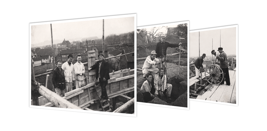 Bild zeigt alte schwarz-weiß-Fotos der Baufirma Eduard Franke